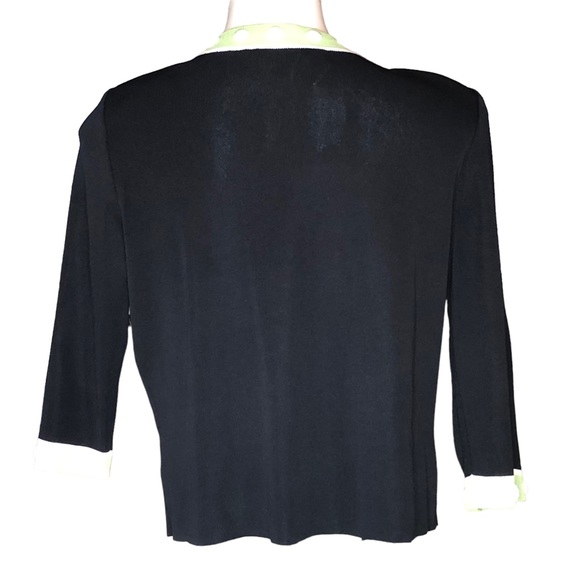 Ming Wang Black Knit Cardigan with Lime Green Trim and White Bead Accents - Picture 10 of 16